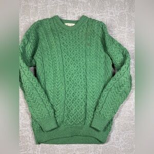 Aran Fisherman Knit Crewneck Ireland Wool Long Sleeve Green Sweater Small